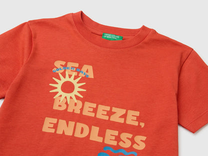 Benetton Red Boys Crew Neck T-Shirt with Print SKU: 3I1XG10NC_34Y Image 03