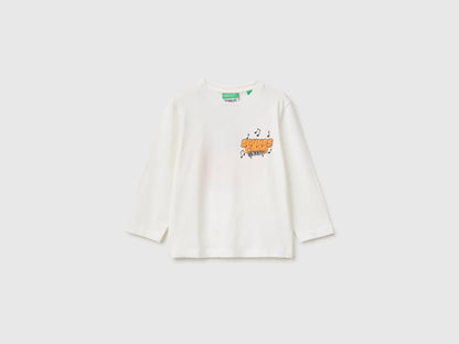 Benetton Creamy White Boys T-Shirt with Puffy Print ©Peanuts SKU: 3I1XG10NF_074 Image 01