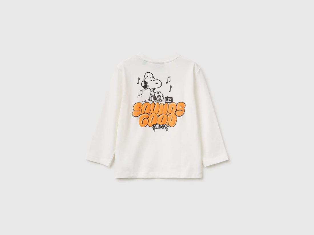 Benetton Creamy White Boys T-Shirt with Puffy Print ©Peanuts SKU: 3I1XG10NF_074 Image 02