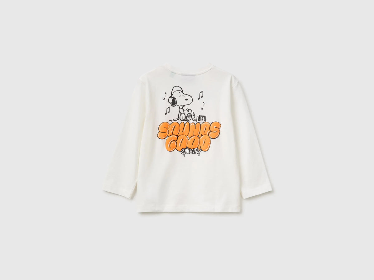 Benetton Creamy White Boys T-Shirt with Puffy Print ©Peanuts SKU: 3I1XG10NF_074 Image 02