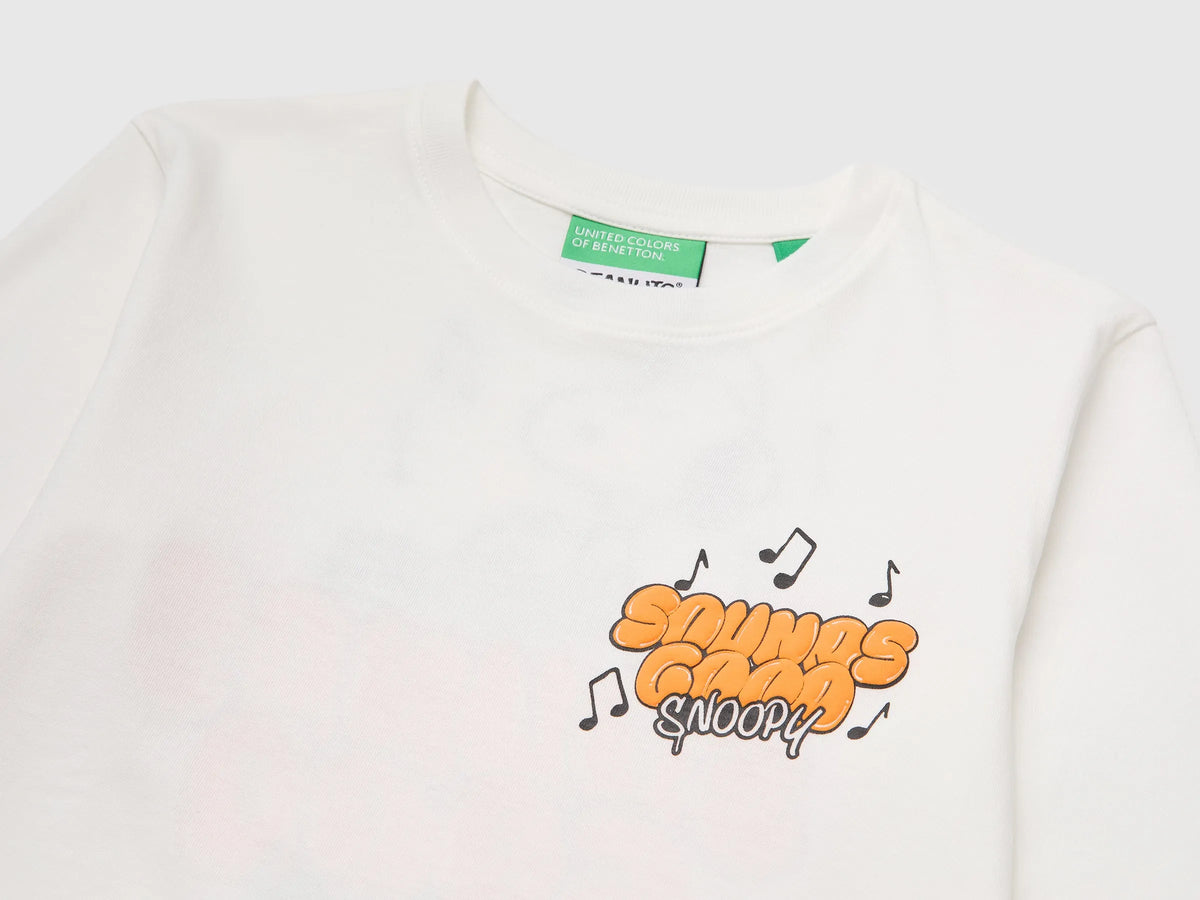 Benetton Creamy White Boys T-Shirt with Puffy Print ©Peanuts SKU: 3I1XG10NF_074 Image 03