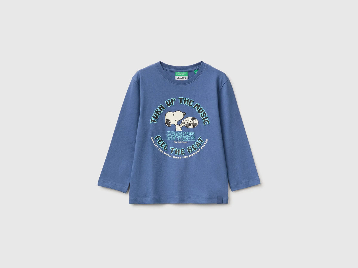 Benetton Blue Boys T-Shirt with Puffy Print ©Peanuts SKU: 3I1XG10NF_0G6 Image 01