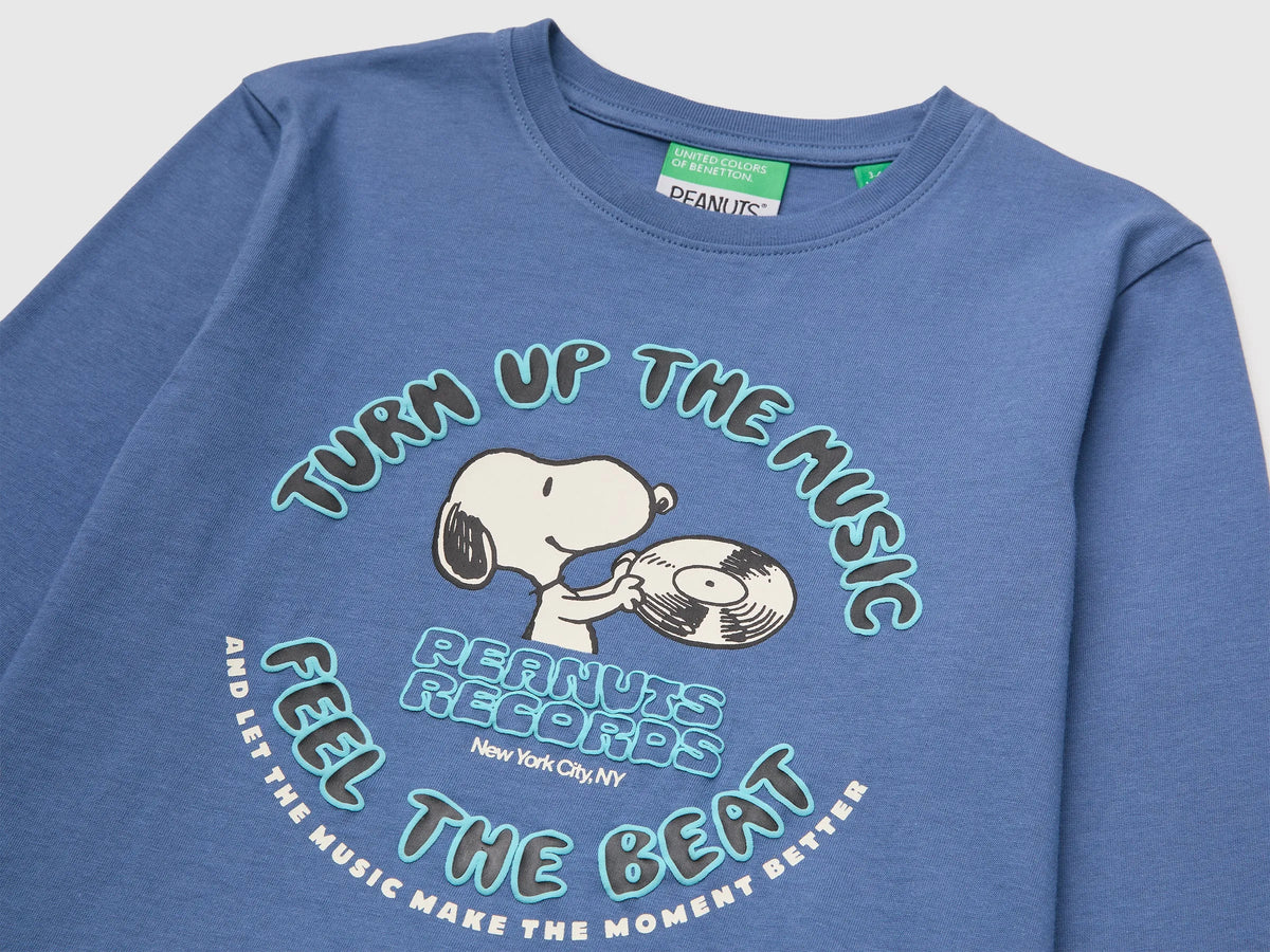 Benetton Blue Boys T-Shirt with Puffy Print ©Peanuts SKU: 3I1XG10NF_0G6 Image 03
