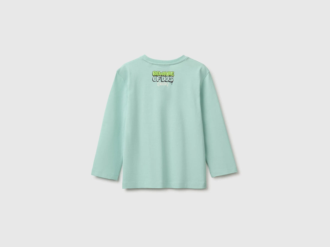 Benetton Light Green Boys T-Shirt with Puffy Print ©Peanuts SKU: 3I1XG10NF_15A Image 02