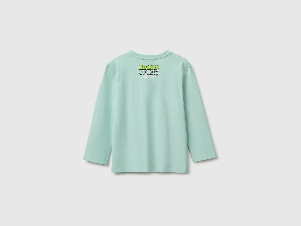 Benetton Light Green Boys T-Shirt with Puffy Print ©Peanuts SKU: 3I1XG10NF_15A Image 02