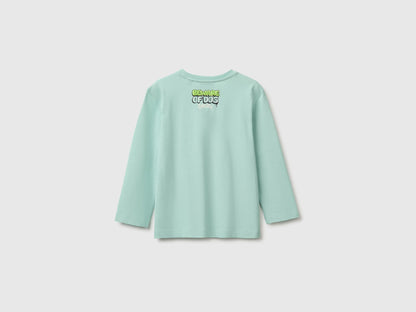 Benetton Light Green Boys T-Shirt with Puffy Print ©Peanuts SKU: 3I1XG10NF_15A Image 02