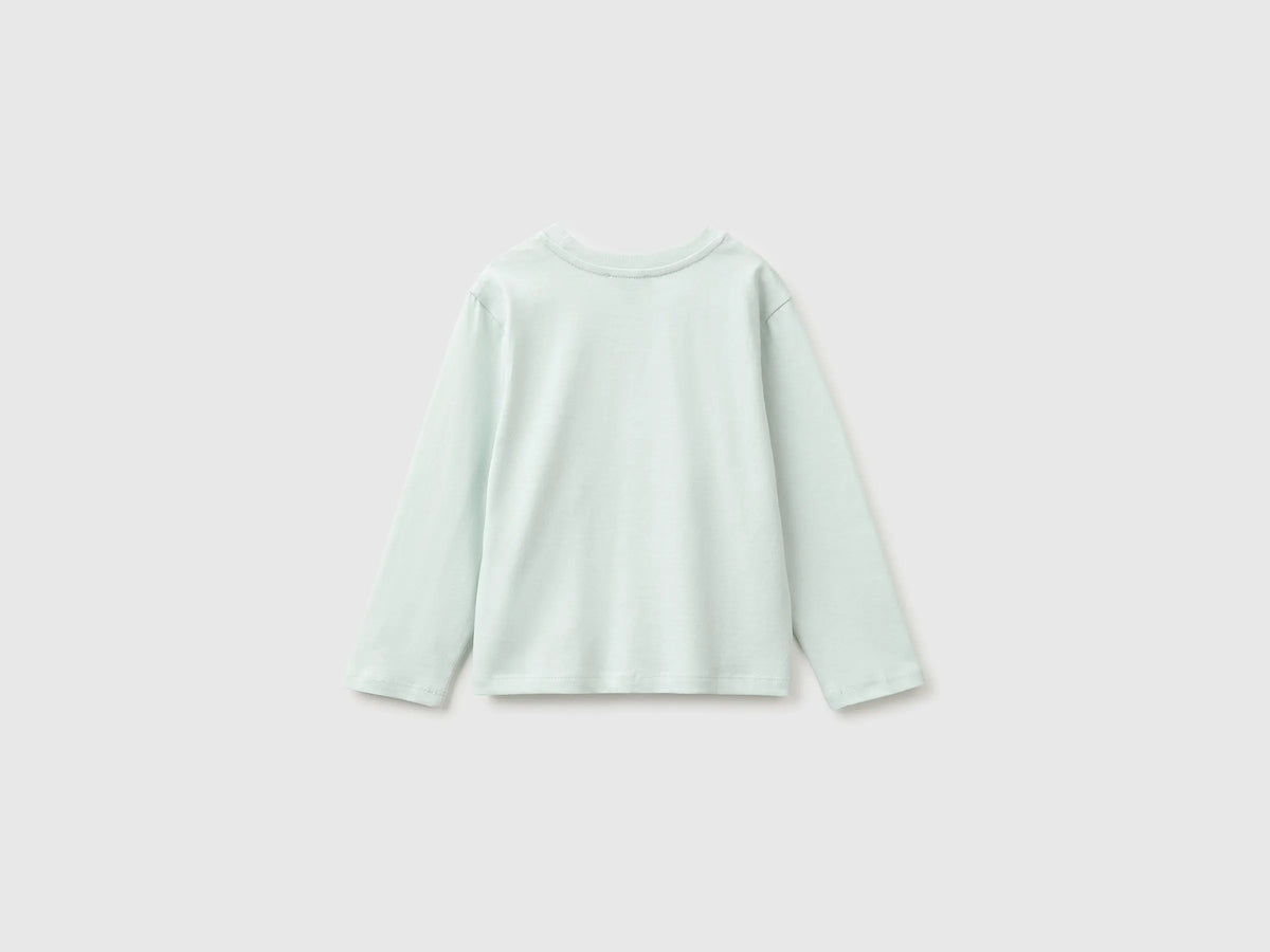 Benetton Light Green Girls Organic Cotton Embroidered T-Shirt SKU: 3I1XG10NH_00M Image 03
