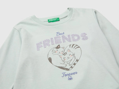 Benetton Light Green Girls Organic Cotton Embroidered T-Shirt SKU: 3I1XG10NH_00M Image 04