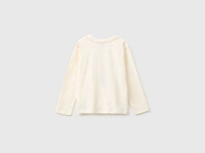 Benetton Creamy White Girls Organic Cotton Embroidered T-Shirt SKU: 3I1XG10NH_0R2 Image 02