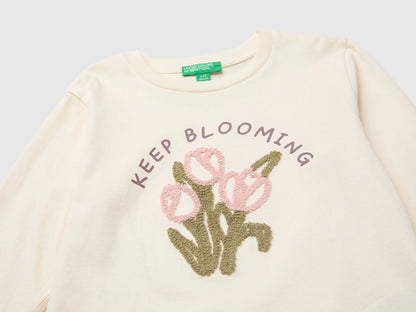 Benetton Creamy White Girls Organic Cotton Embroidered T-Shirt SKU: 3I1XG10NH_0R2 Image 03