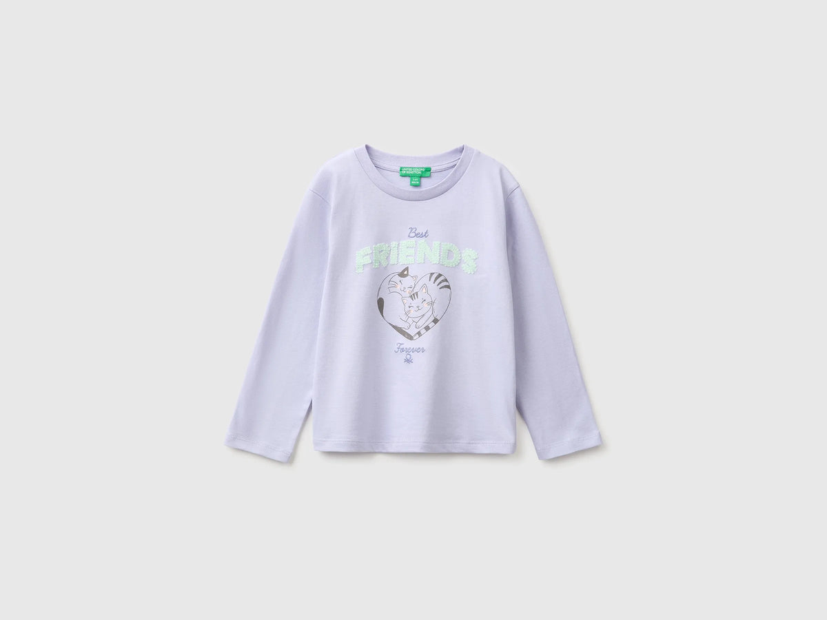 Benetton Lavender Girls Organic Cotton Embroidered T-Shirt SKU: 3I1XG10NH_19B Image 01