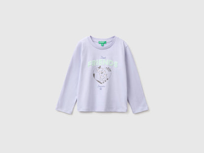 Benetton Lavender Girls Organic Cotton Embroidered T-Shirt SKU: 3I1XG10NH_19B Image 01
