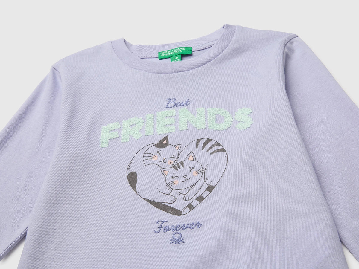 Benetton Lavender Girls Organic Cotton Embroidered T-Shirt SKU: 3I1XG10NH_19B Image 03