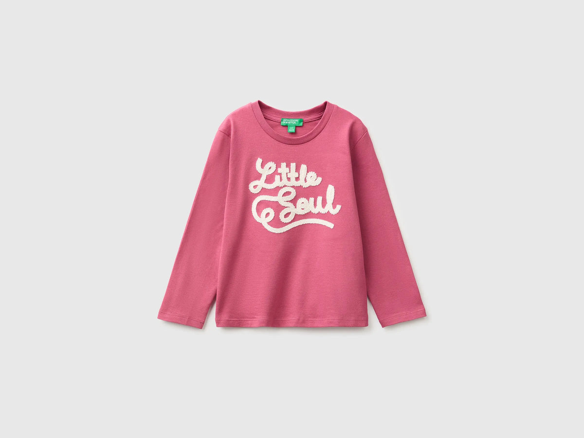 Benetton Fuchsia Girls Organic Cotton Embroidered T-Shirt SKU: 3I1XG10NH_2J4 Image 01