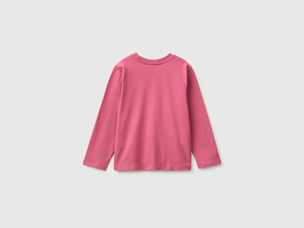 Benetton Fuchsia Girls Organic Cotton Embroidered T-Shirt SKU: 3I1XG10NH_2J4 Image 02