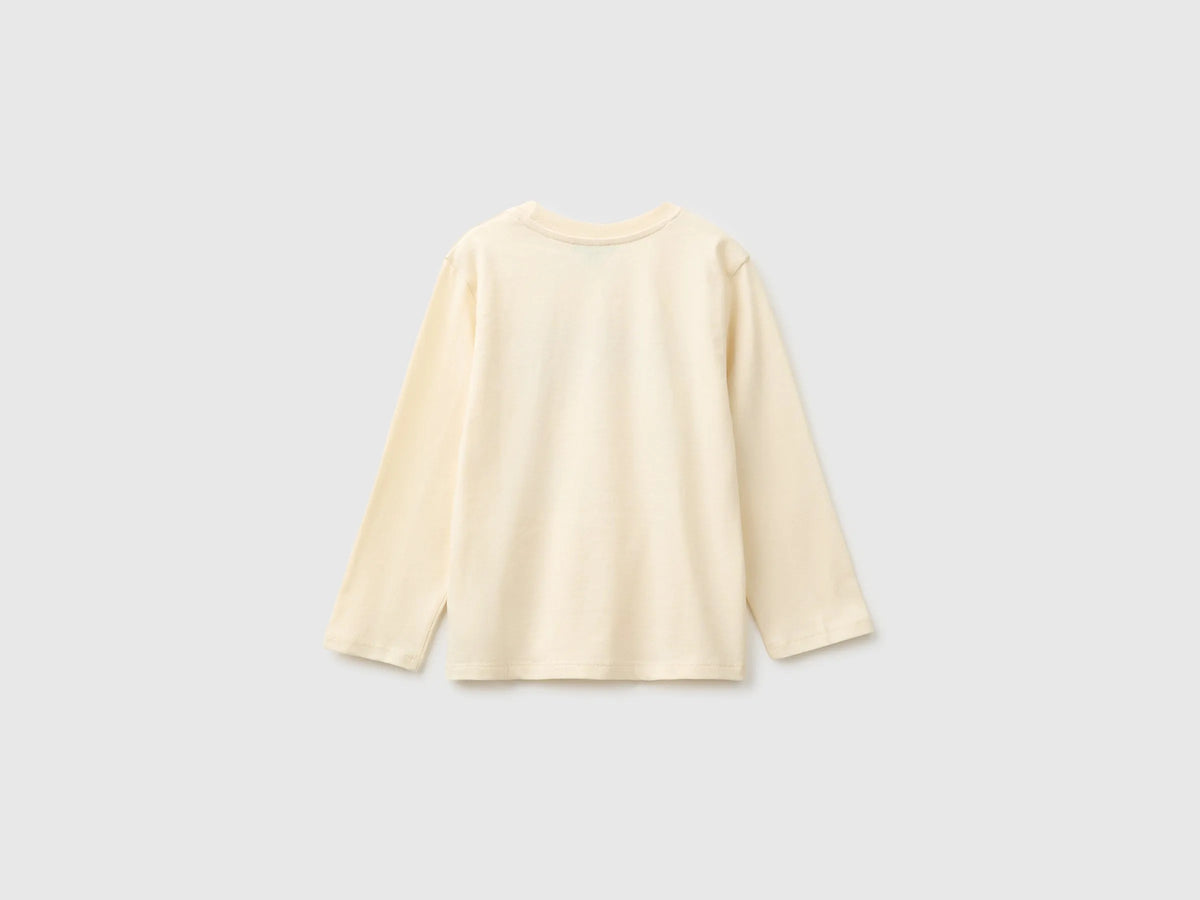 Benetton Creamy White Boys T-Shirt with Print and Embroidery SKU: 3I1XG10NL_3C9 Image 02
