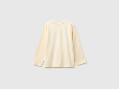 Benetton Creamy White Boys T-Shirt with Print and Embroidery SKU: 3I1XG10NL_3C9 Image 02