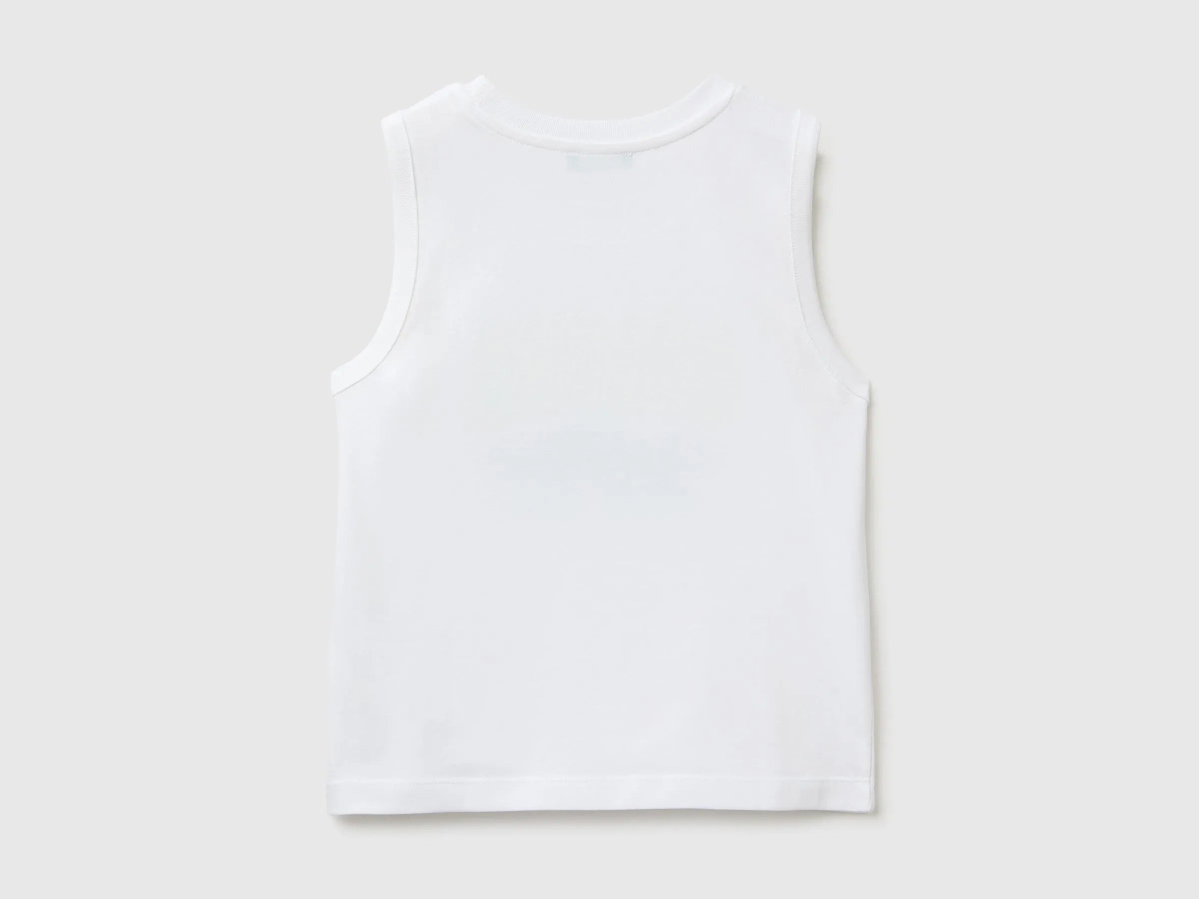 Benetton White Boys Organic Cotton Tank Top with Logo Print SKU: 3I1XGH015_101 Image 02