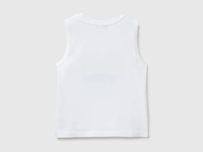 Benetton White Boys Organic Cotton Tank Top with Logo Print SKU: 3I1XGH015_101 Image 02