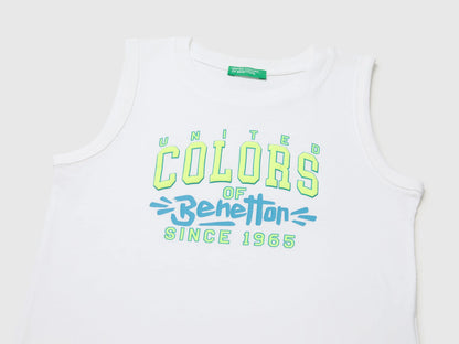 Benetton White Boys Organic Cotton Tank Top with Logo Print SKU: 3I1XGH015_101 Image 03