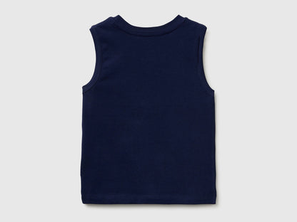 Benetton Blue Boys Organic Cotton Tank Top with Logo Print SKU: 3I1XGH015_252 Image 02