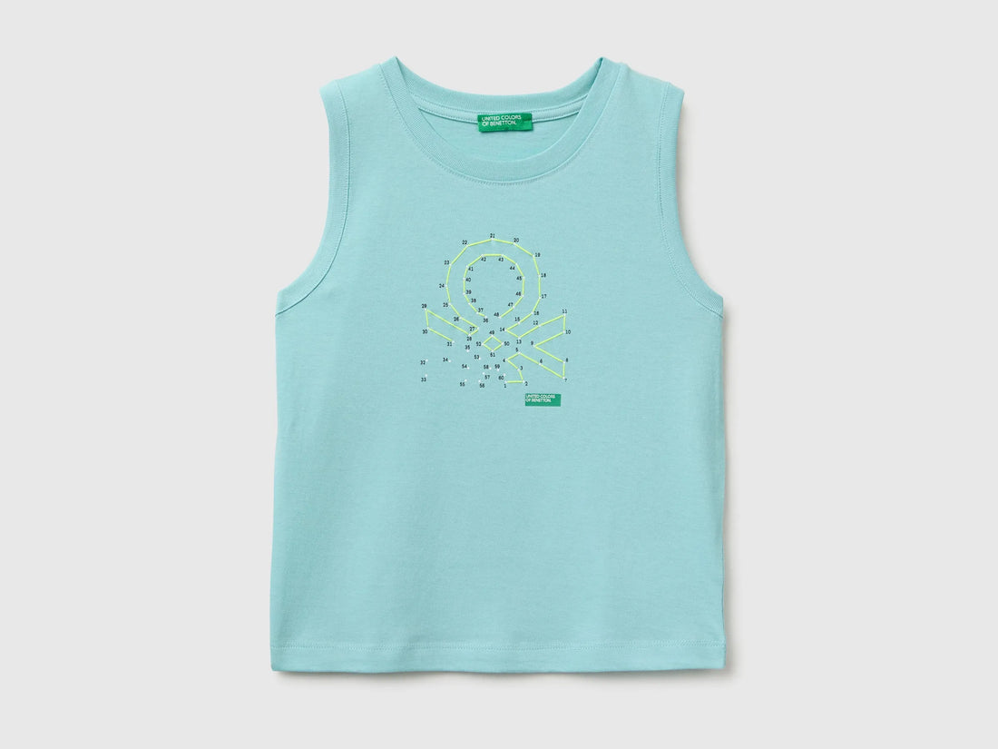 Benetton Blue Boys Organic Cotton Tank Top with Logo Print SKU: 3I1XGH015_3L7 Image 01