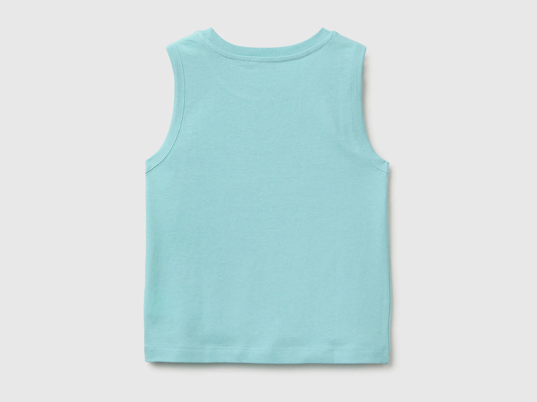 Benetton Blue Boys Organic Cotton Tank Top with Logo Print SKU: 3I1XGH015_3L7 Image 02