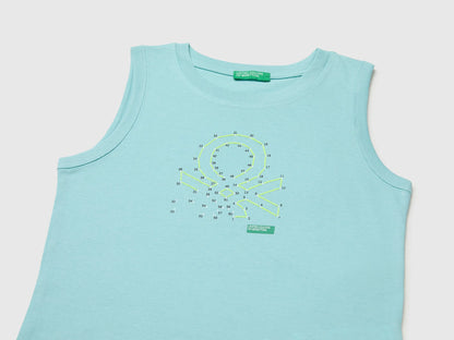 Benetton Blue Boys Organic Cotton Tank Top with Logo Print SKU: 3I1XGH015_3L7 Image 03