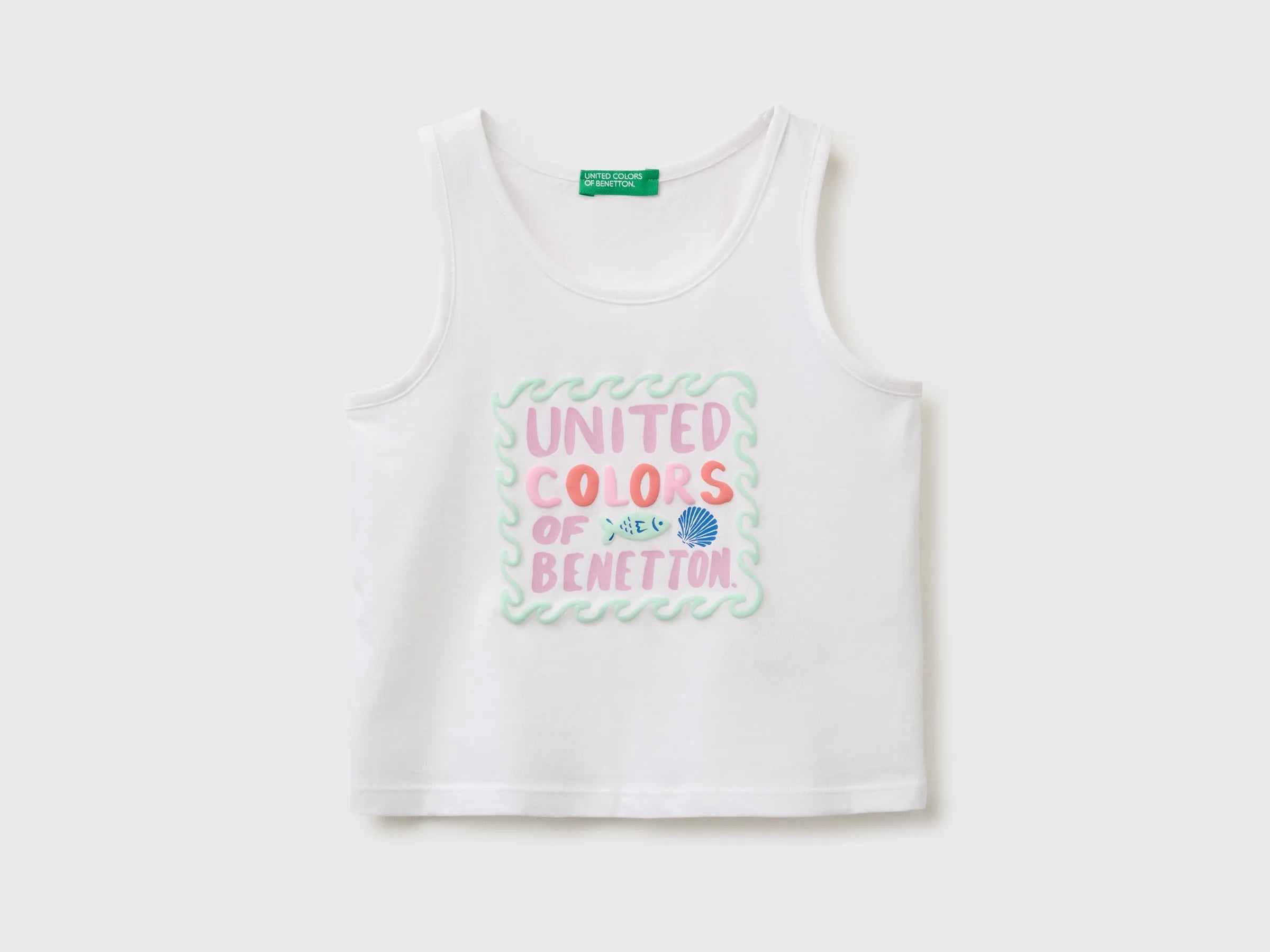 Benetton Multi-Color Girls Tank Top with Puffy Print SKU: 3I1XGH016_101 Image 01