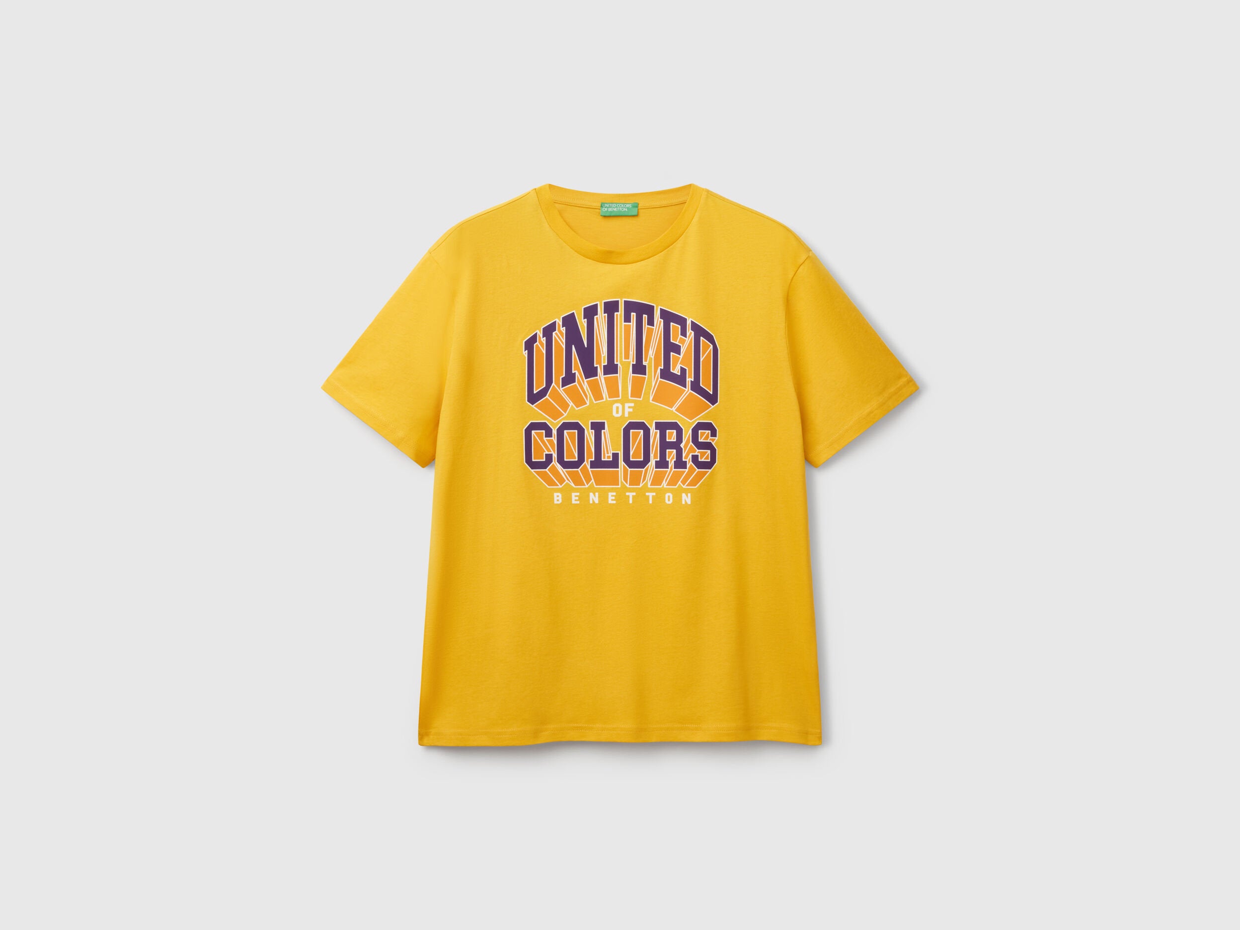 Benetton_Yellow T-Shirt in Cotton with Purple Logo_3I1XU1096_01P_03