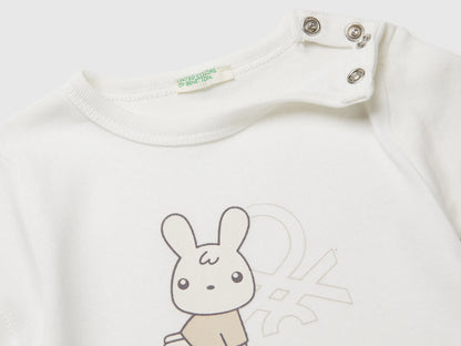 Benetton Creamy White New Born Logo Print T-Shirt in Organic Cotton SKU: 3I9WA1072_074 Image 03