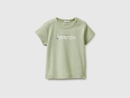 Benetton Light Green New Born Logo Print T-Shirt in Organic Cotton SKU: 3I9WA1072_218 Image 01
