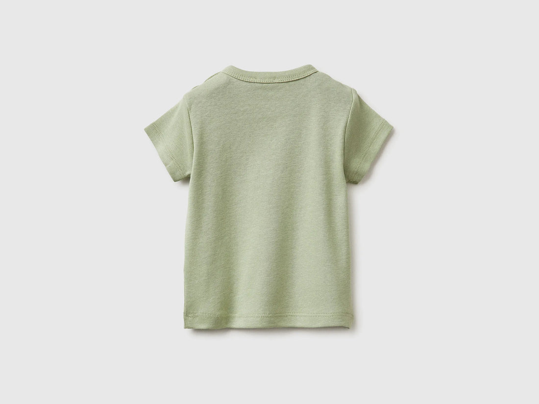 Benetton Light Green New Born Logo Print T-Shirt in Organic Cotton SKU: 3I9WA1072_218 Image 02