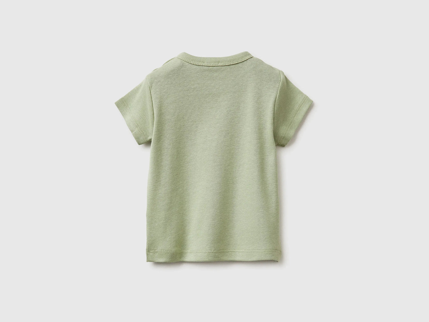 Benetton Light Green New Born Logo Print T-Shirt in Organic Cotton SKU: 3I9WA1072_218 Image 02