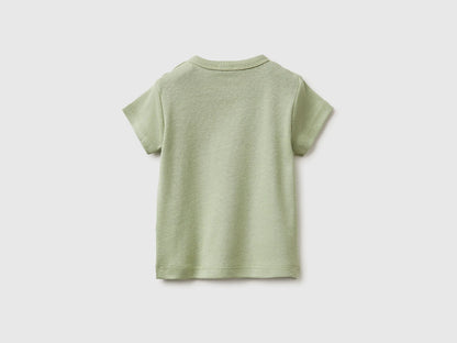 Benetton Light Green New Born Logo Print T-Shirt in Organic Cotton SKU: 3I9WA1072_218 Image 02