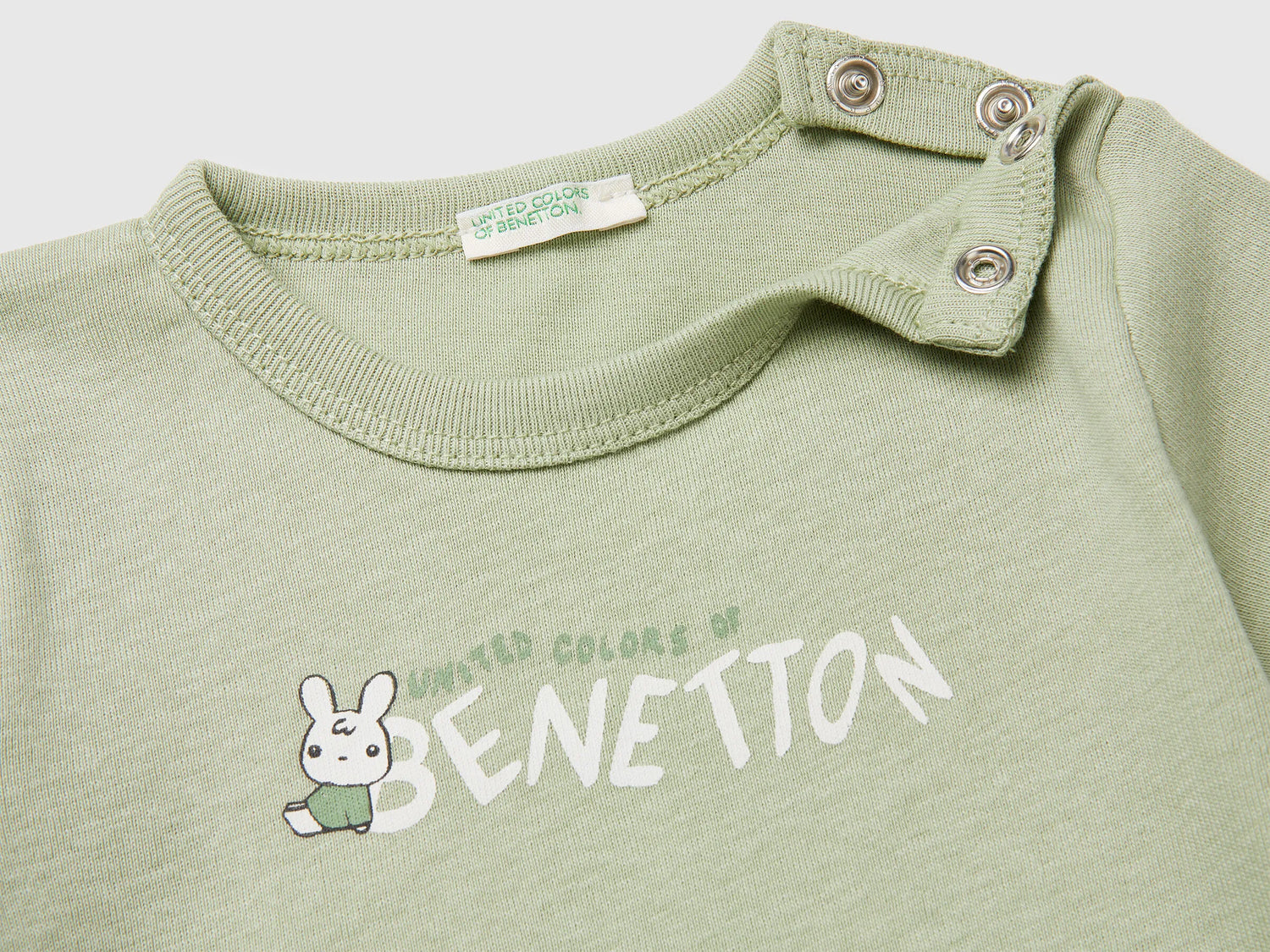 Benetton Light Green New Born Logo Print T-Shirt in Organic Cotton SKU: 3I9WA1072_218 Image 03