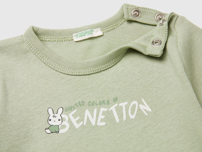 Benetton Light Green New Born Logo Print T-Shirt in Organic Cotton SKU: 3I9WA1072_218 Image 03