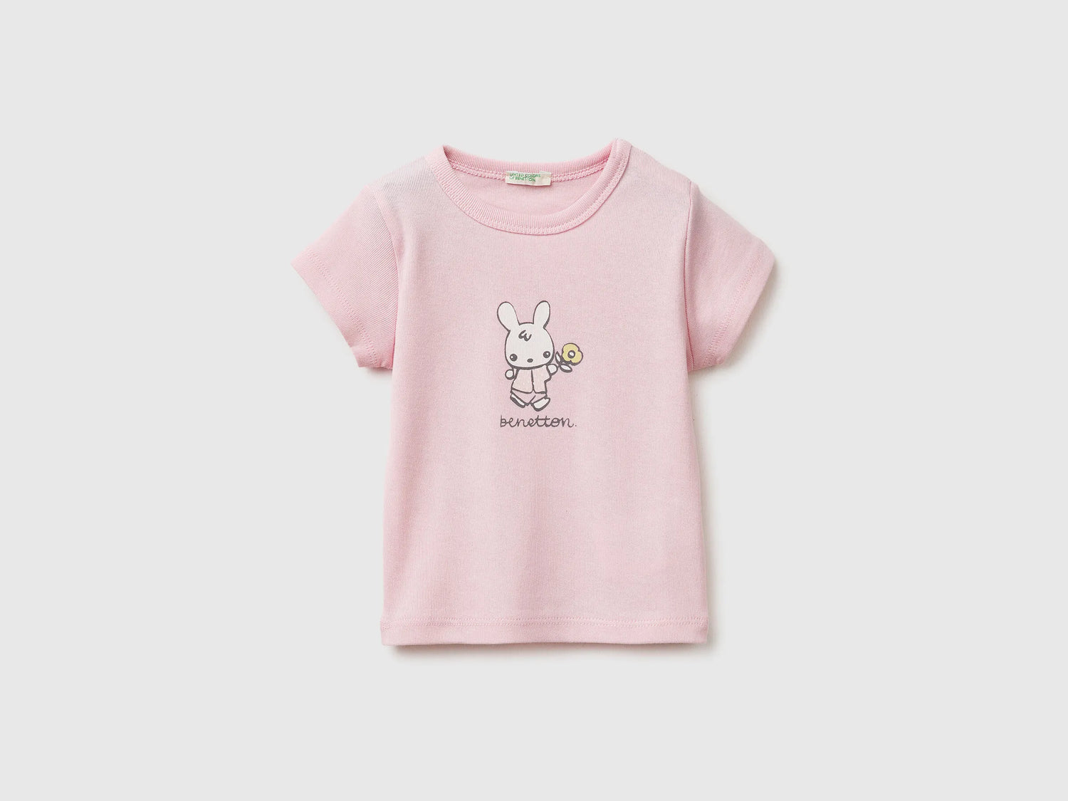 Benetton Pink Girls Logo Print T-Shirt in Organic Cotton SKU: 3I9WA1072_25F Image 01