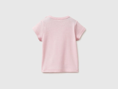 Benetton Pink Girls Logo Print T-Shirt in Organic Cotton SKU: 3I9WA1072_25F Image 02