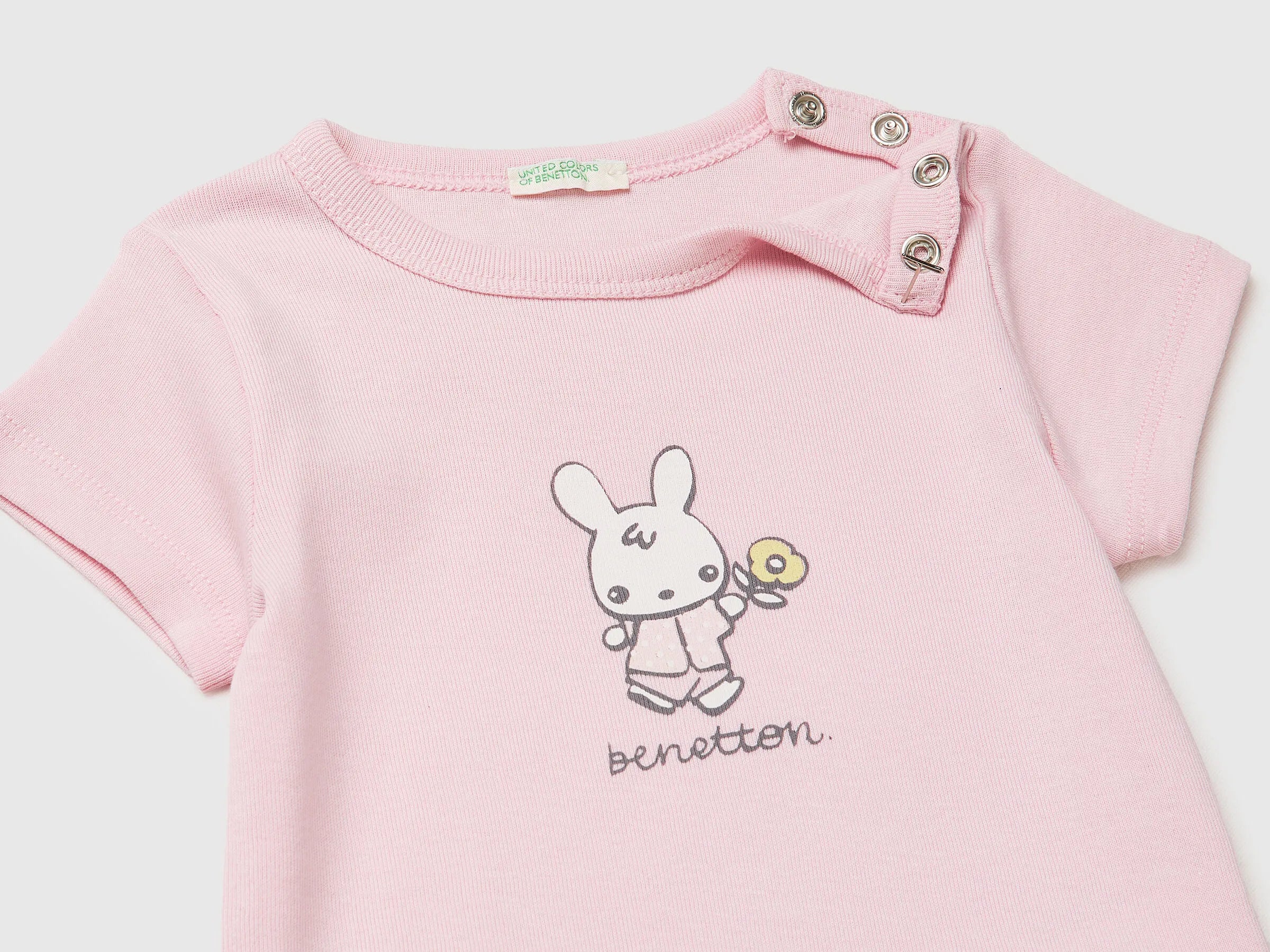 Benetton Pink Girls Logo Print T-Shirt in Organic Cotton SKU: 3I9WA1072_25F Image 03