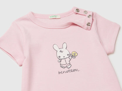 Benetton Pink Girls Logo Print T-Shirt in Organic Cotton SKU: 3I9WA1072_25F Image 03
