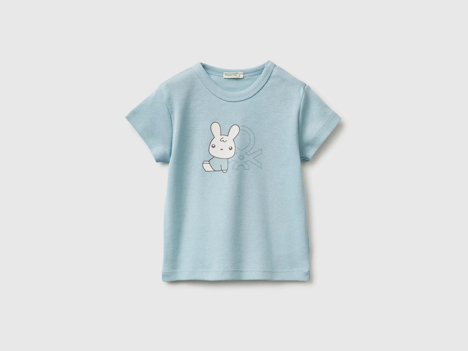 Benetton Sky Blue New Born Logo Print T-Shirt in Organic Cotton SKU: 3I9WA1072_33W Image 01