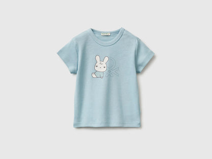 Benetton Sky Blue New Born Logo Print T-Shirt in Organic Cotton SKU: 3I9WA1072_33W Image 01