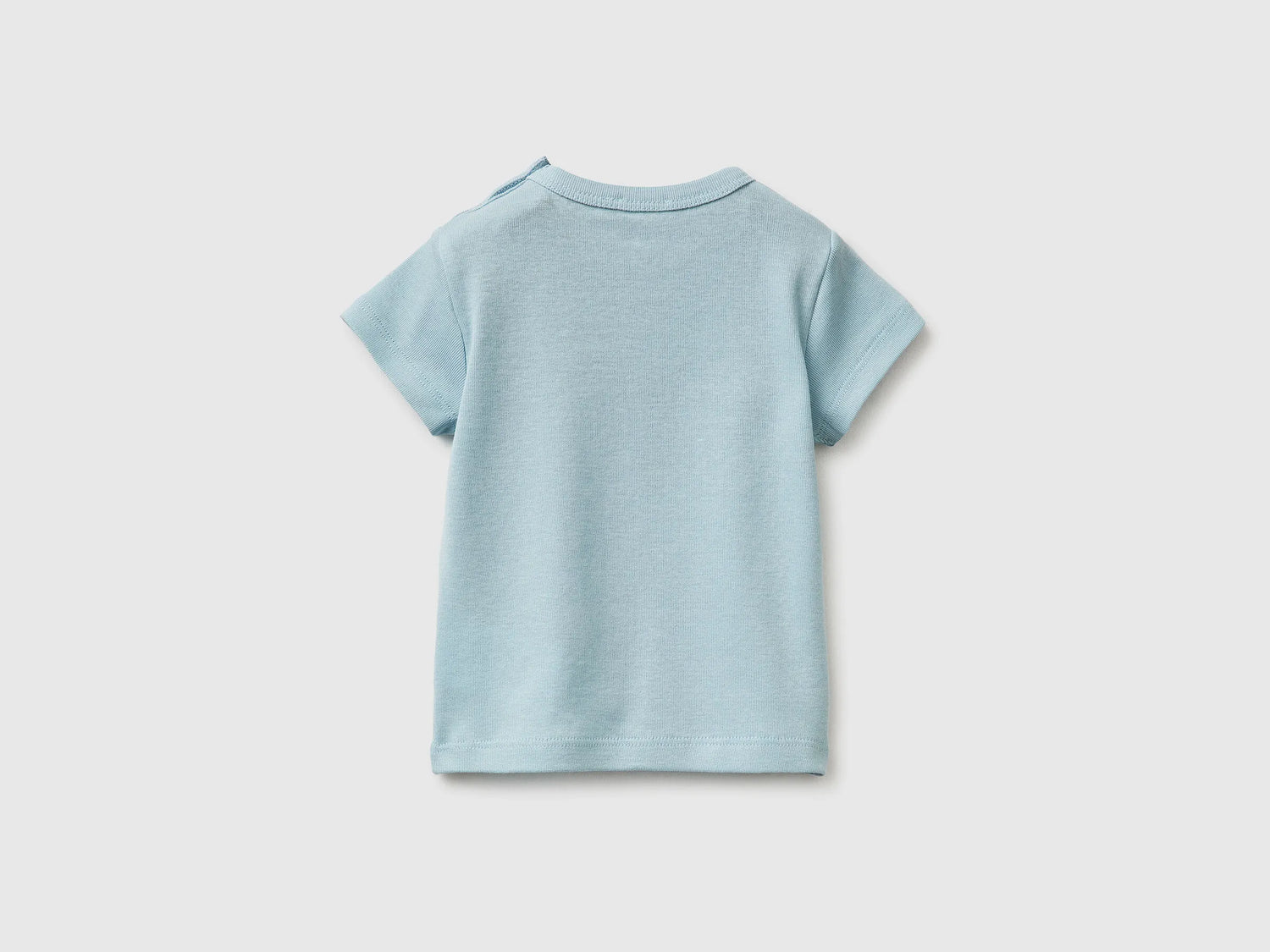 Benetton Sky Blue New Born Logo Print T-Shirt in Organic Cotton SKU: 3I9WA1072_33W Image 02