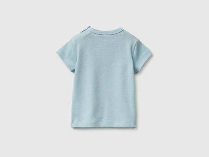Benetton Sky Blue New Born Logo Print T-Shirt in Organic Cotton SKU: 3I9WA1072_33W Image 02