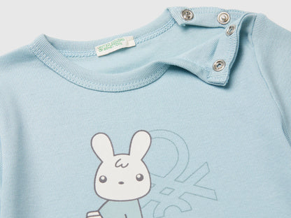 Benetton Sky Blue New Born Logo Print T-Shirt in Organic Cotton SKU: 3I9WA1072_33W Image 03