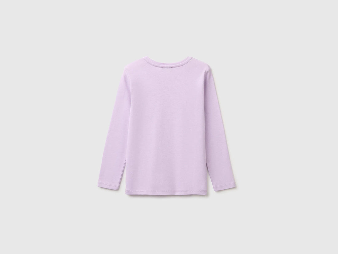 Benetton Lilac Girls Long-Sleeved T-Shirt with Glitter Print SKU: 3I9WC10JR_054 Image 02