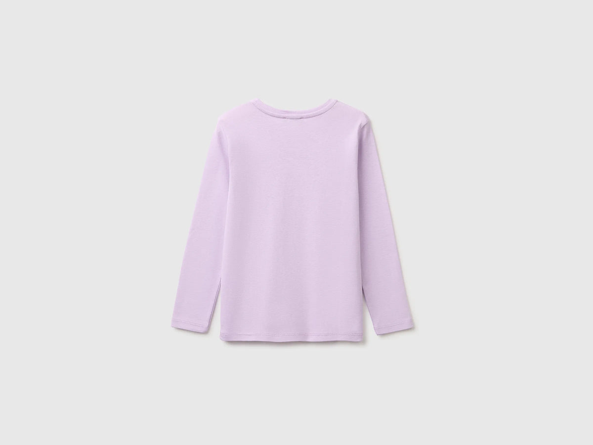 Benetton Lilac Girls Long-Sleeved T-Shirt with Glitter Print SKU: 3I9WC10JR_054 Image 02