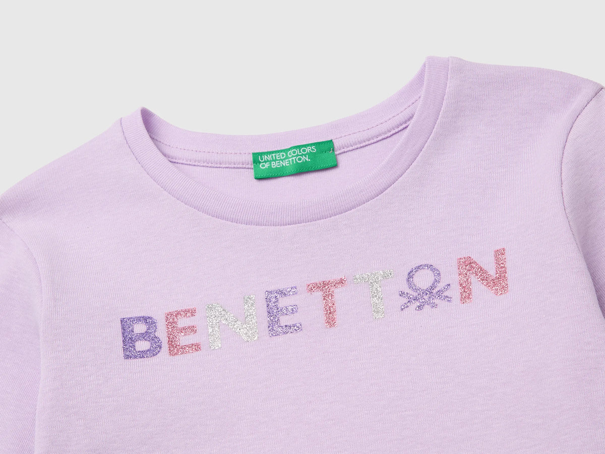 Benetton Lilac Girls Long-Sleeved T-Shirt with Glitter Print SKU: 3I9WC10JR_054 Image 03