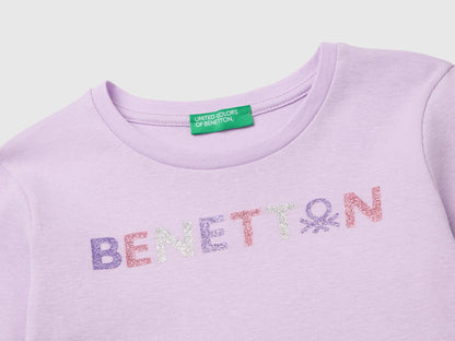Benetton Lilac Girls Long-Sleeved T-Shirt with Glitter Print SKU: 3I9WC10JR_054 Image 03